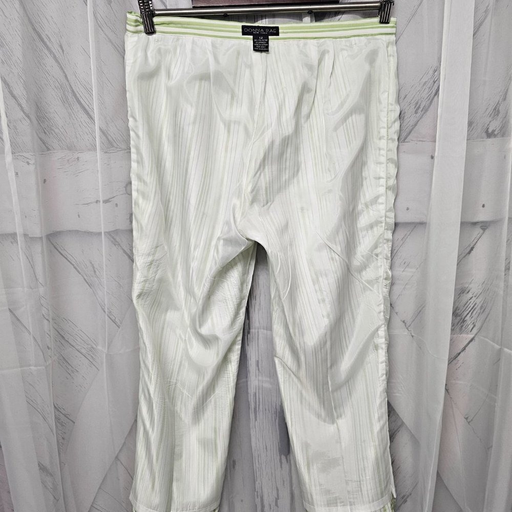 Donna Rae Pants Green Stripes Crop Cuff Casual Summer Straight 12 - Picture 9 of 14
